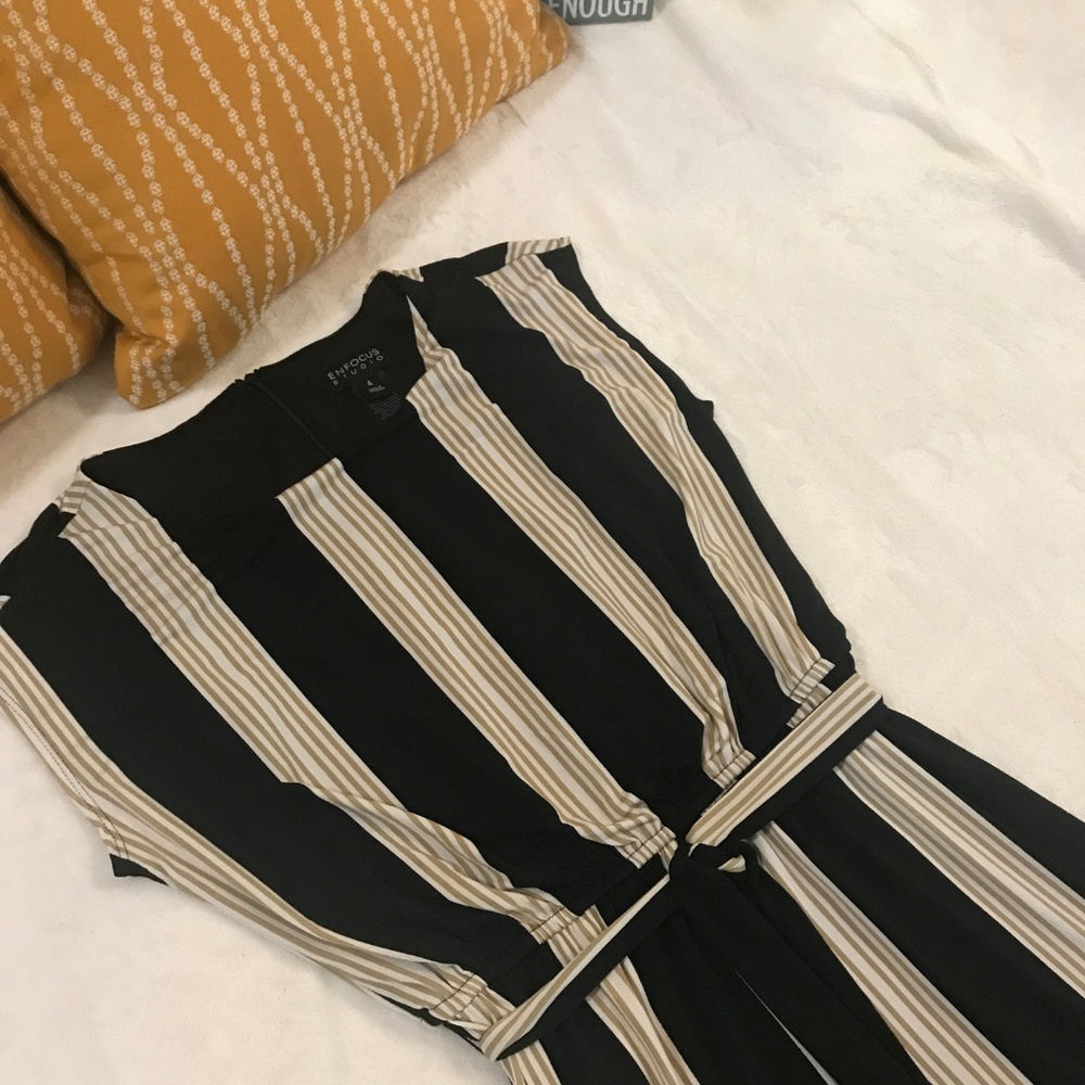 Womens Striped Belted Wide Leg Jumpsuit